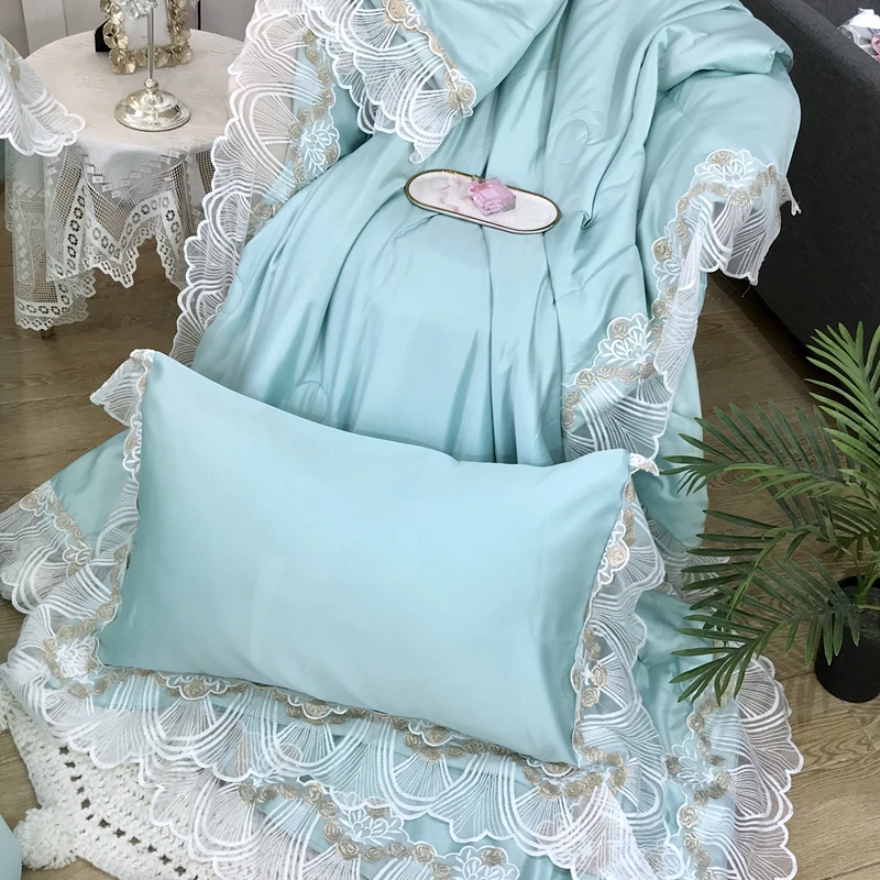 Роскошное Европейское Белое кружево 3 шт. 60S Tencel Стёганое одеяло наволочка постельные принадлежности свадебное летнее кондиционер одеяло s одеяло покрывало# a
