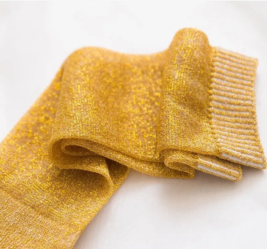 носки длинные однотонные. золотые носки.