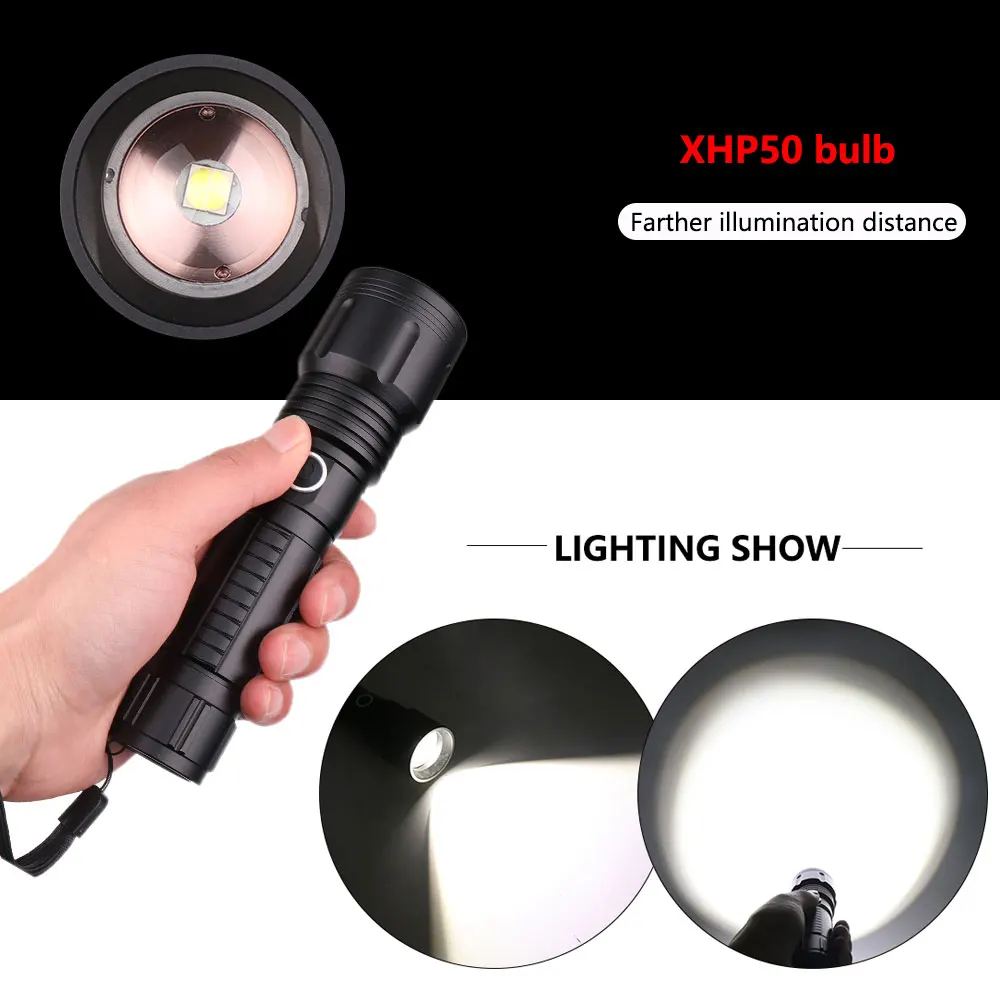 Мощный светодиодный фонарик с использованием ламп XHP 70/XHP 50 5 режимов освещения поддерживает увеличение расстояния освещения более 500 м
