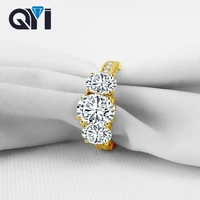 qyi 14k solid yellow gold three stone rings luxury d color moissanite wedding engagement rings for women fine jewel