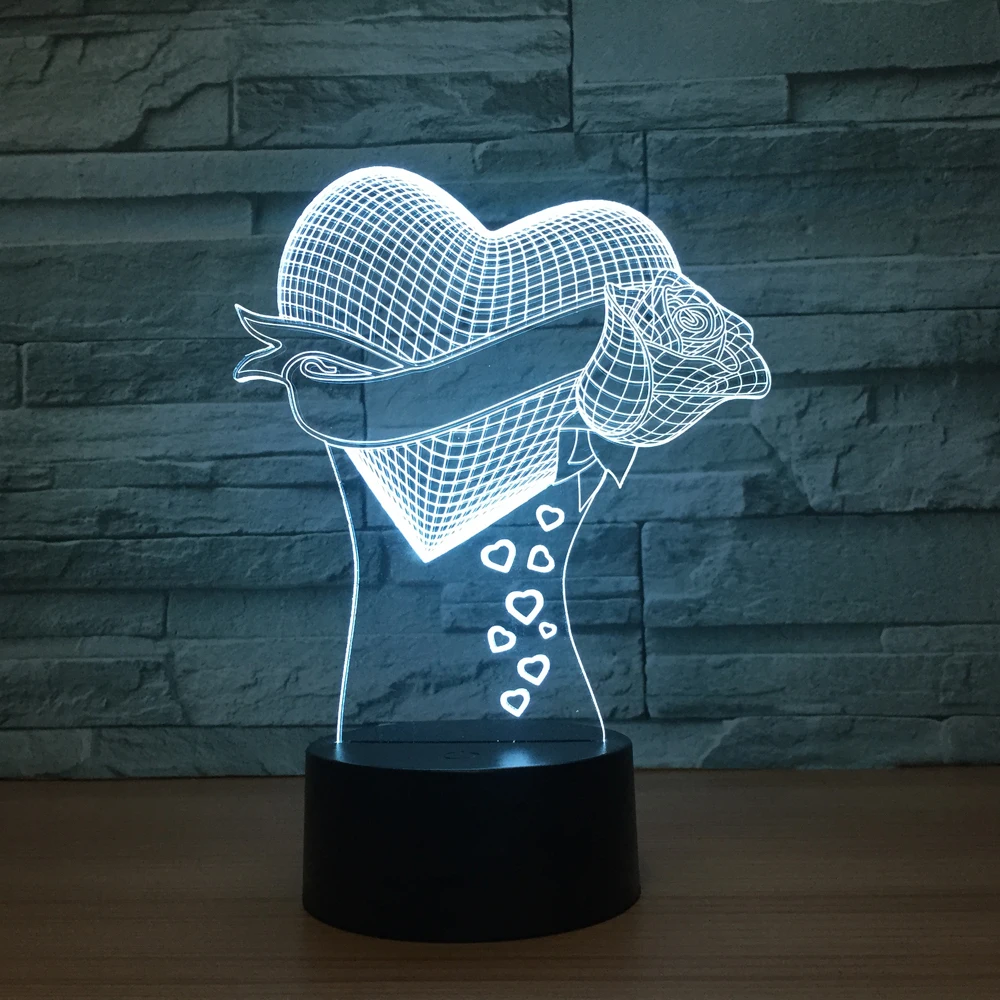Влюбленные пары подарки романтическая любовь Роза цветок светодиодный 3d-ночник