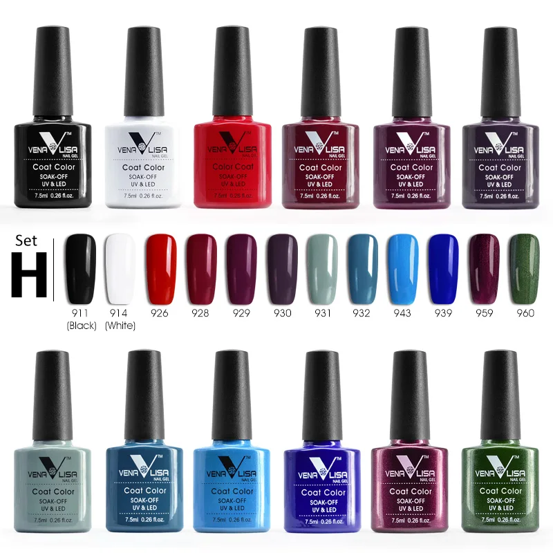 H COLOR SET 12шт* 7,5 мл VENALISA гель-лак Быстрая в Россию Main Area Nail Art Manicure 60 цветов Soak Off LED UV Gel Nail Polish - Цвет: H COLOR SET