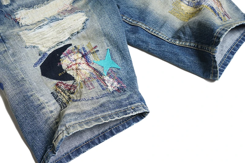 

Mcikkny Summer Men's Ripped Distressed Denim Shorts Washed Fashion Patchwork Jeans Shorts For Male Washed Knee Length Shorts