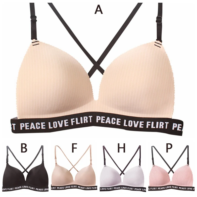 

2019 Women Push Up Letter Print Bralette Padded Bralette Sexy Women Underwear Letter Strap Deep V Bra Underwear Lingerie