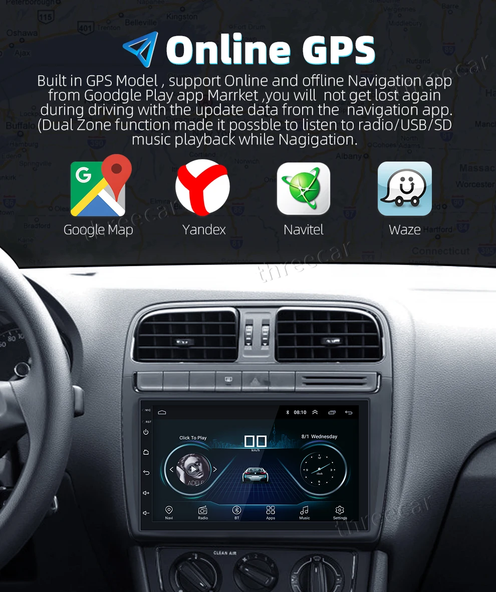 7 ''универсальная GPS навигация Bluetooth 2 Din автомагнитола Android 8,1 Wifi Автомагнитола стерео FM USB MP5 Автомагнитола