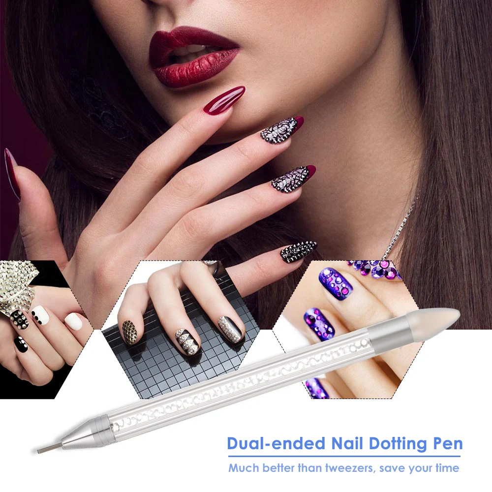Двойная контурная ручка для ногтей макияж горный хрусталь стилус драгоценные
