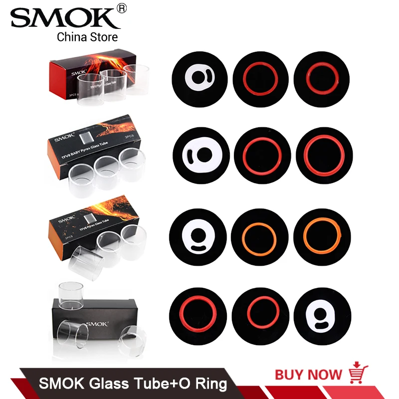 Запасное стеклянное трубочное стекло и уплотнительное кольцо O-образного сечения для бака TFV8 X-Baby TFV12 Big Baby от SMOK, оригинал, 3 шт. в наборе, с силиконовым покрытием.