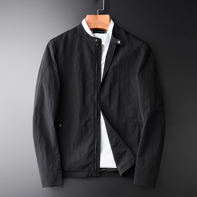 

Minglu Stand Collar Male Jacket Spring And Autumn Luxury Black Solid Color Simple Mens Jackets And Coats Slim Fit Man Jacket 4XL