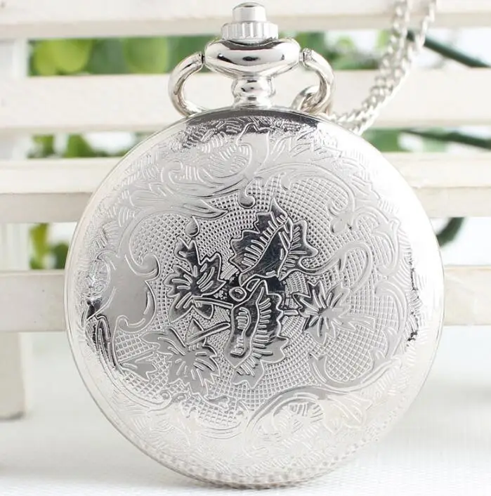 

New silver Hollow out flowers Roman numerals woman Necklace pocket watch