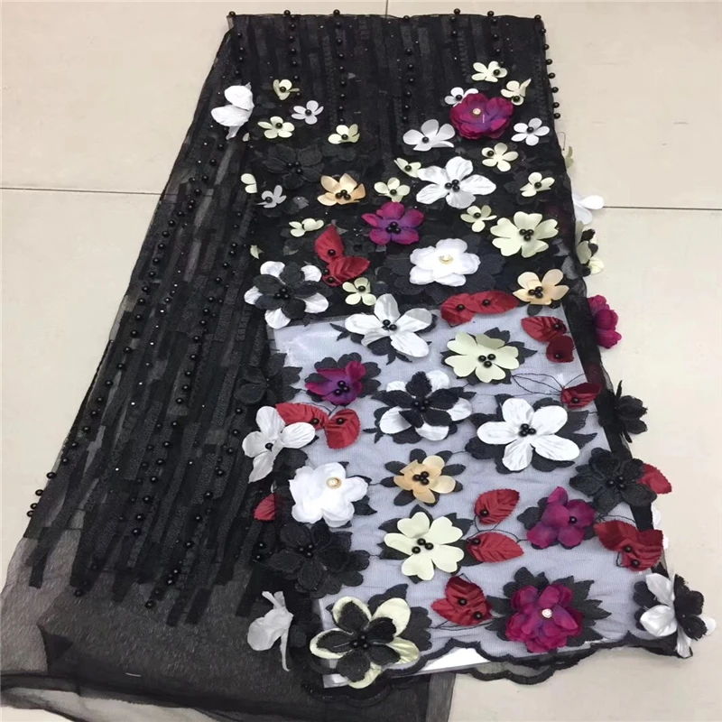 

Latest design Net Lace 3D flowers Fabric For Wedding Sewing Accessories High Quality African French Lace Fabric TS7287