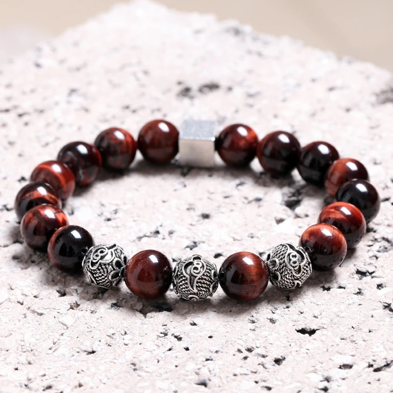 Магия рыба браслет Мужчины Браслеты и браслеты 10 мм красный тигровый глаз