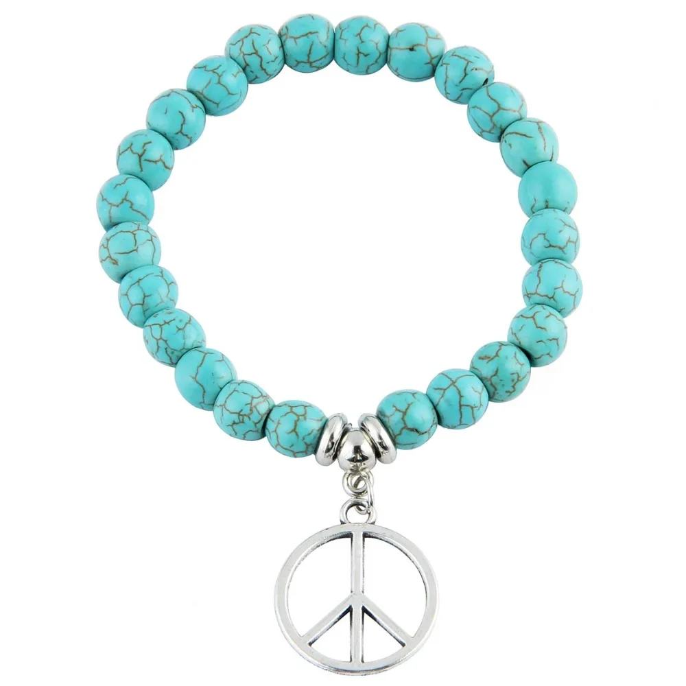 Браслет-цепочка женский с подвеской из натурального камня и синих бусин |