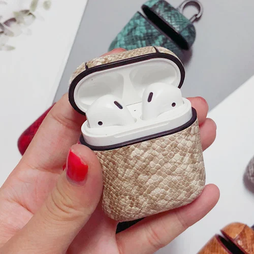 Роскошный кожаный чехол из змеиной кожи для Apple AirPods, защитный чехол, Bluetooth, беспроводной чехол для наушников, чехол для зарядки, сумки - Цвет: E