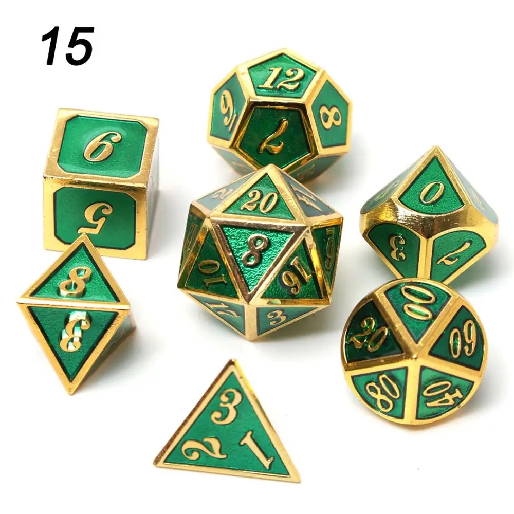 Chengshuo металлические кости dnd Набор кубиков rpg многогранные Твердые подземелья и дракон настольные игры цинковый сплав зеленый цифровой d& d кости 7 шт - Цвет: 15