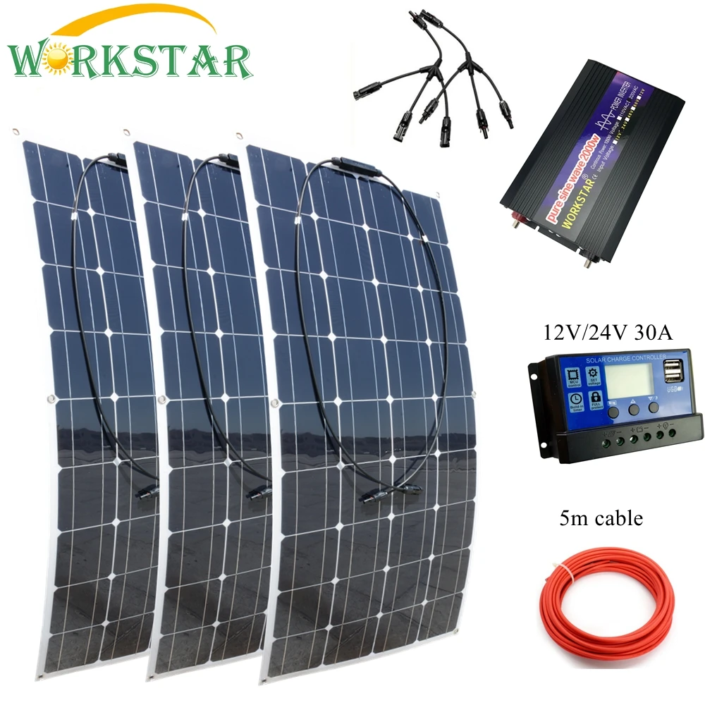 WORKSTAR 20V 100W гибкие солнечные панели 12V солнечное зарядное устройство для RV/лодки