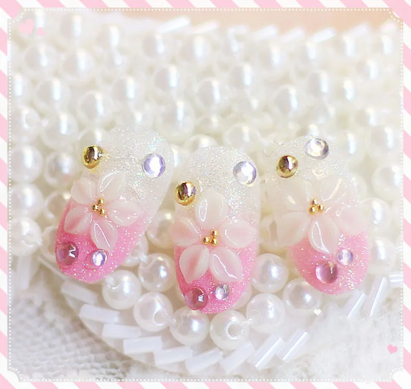 Женские Накладные ногти 24 шт./компл. французские свадебные цветы искусственные