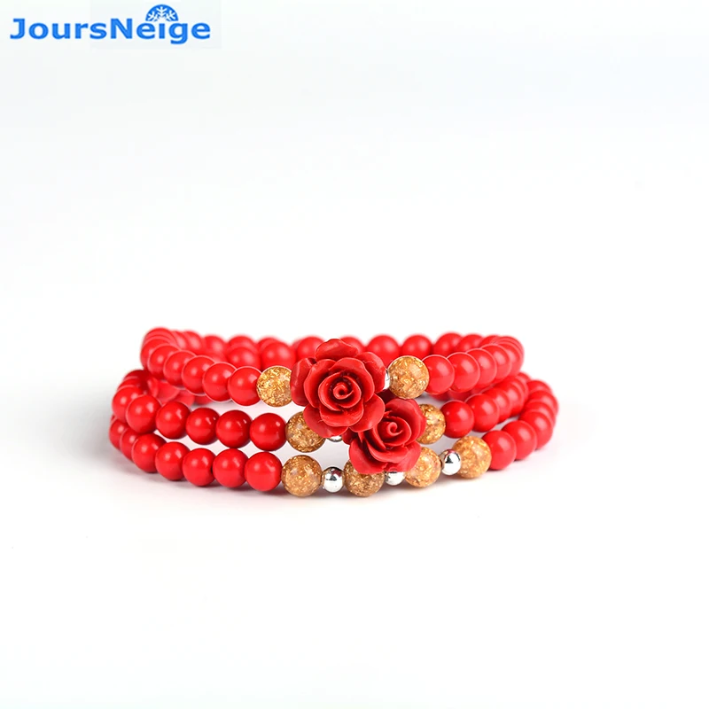 Wholesale Red Natural Cinnabar Bracelets 6mm Bead with Flower Soothe Nerves Evil Spirits for Women Beauty Jewelry | Украшения и