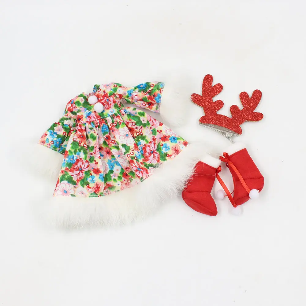 like the picture Blyth doll icy licca merry christmas платье с цветами Красная Зимняя одежда Подарочная игрушка подходит для куклы 1/6 - Цвет: like the picture