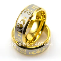 YGK Tungsten Wedding Ring 8mm Gold Bevel Claddagh Lasered Design for Man and Woman Wedding