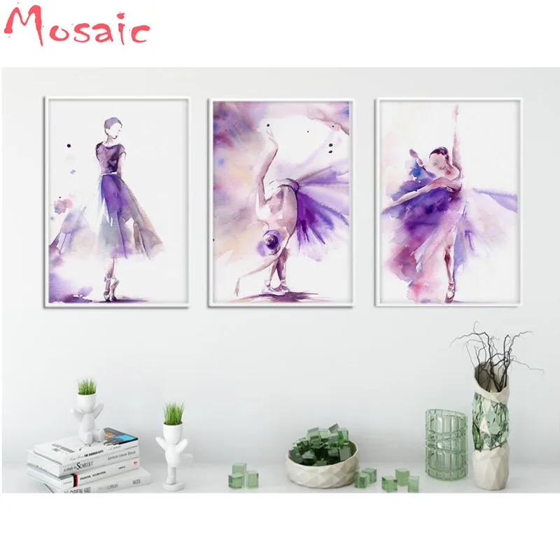 Алмазная мозаика из 3 частей акварельная фиолетовая красивая танцевальная