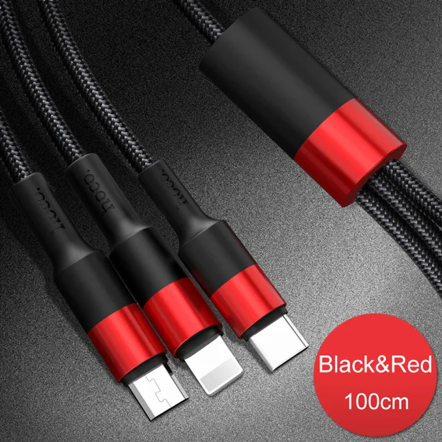 black HOCO 3 в 1 USB кабель для iPhone X 8 7 6 3в1 Micro usb type C кабель зарядного устройства для samsung S9 Универсальный мобильный кабель для зарядки телефона - Цвет: black