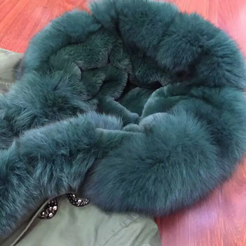 Army Green jacket Dark green fox fur hood &amp cuff with high quality lining faux coat | Женская одежда