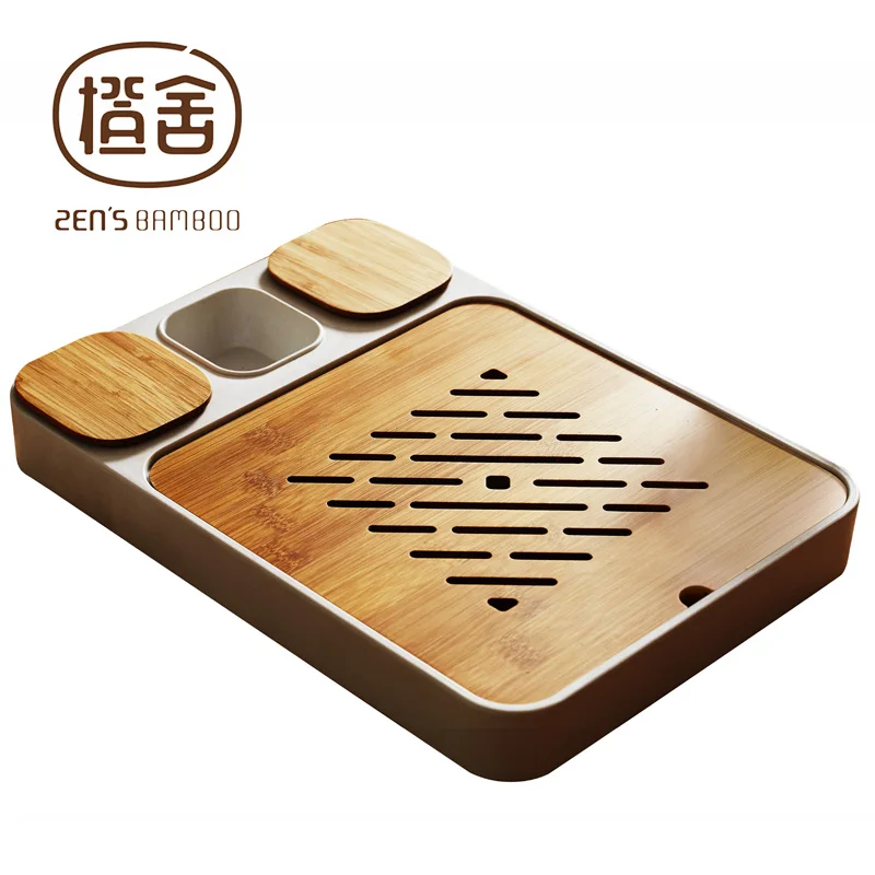 Бамбуковый чайный поднос ZEN'S многофункциональный Kungfu маленький столик