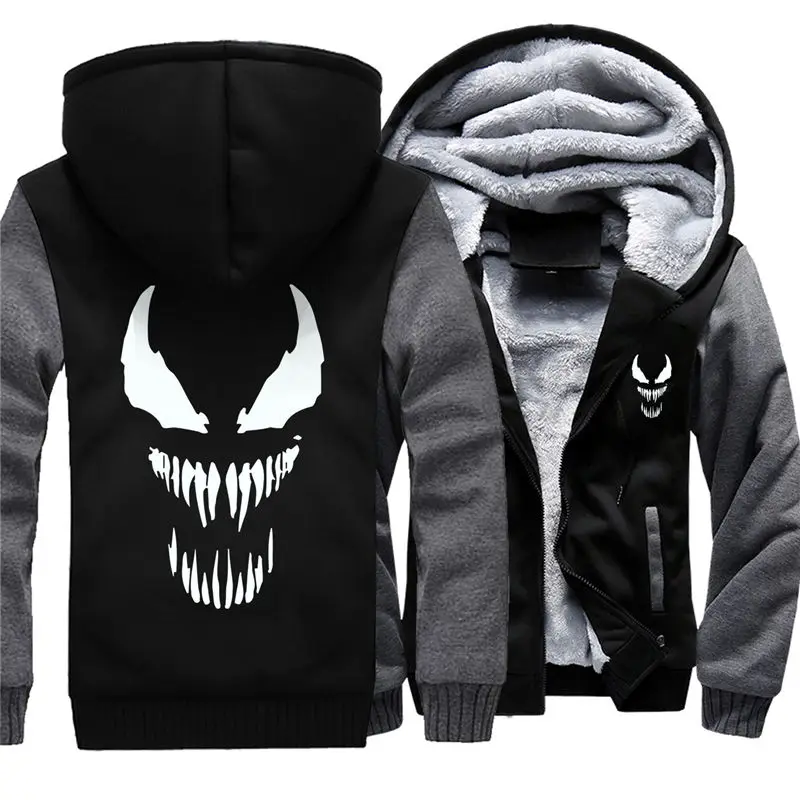 Зимние толстовки с капюшоном на молнии Venom куртки пуловеры мужские пальто