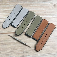 brand men 25mm19mm brown gray green mate genuine leather silicone rubber watchband for big bang series watch strap hb bracelet