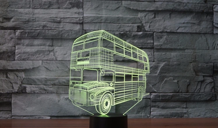 [Seven Neon] Бесплатная доставка в форме автобуса акрил 7 цветов Настольная лампа 3D