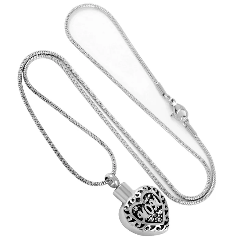

IJD9156 Newest Mom in My Heart Stainless Steel Cremation Jewelry Necklace Hold Loved Ones Ashes Keepsake Memorial Urn Pendant