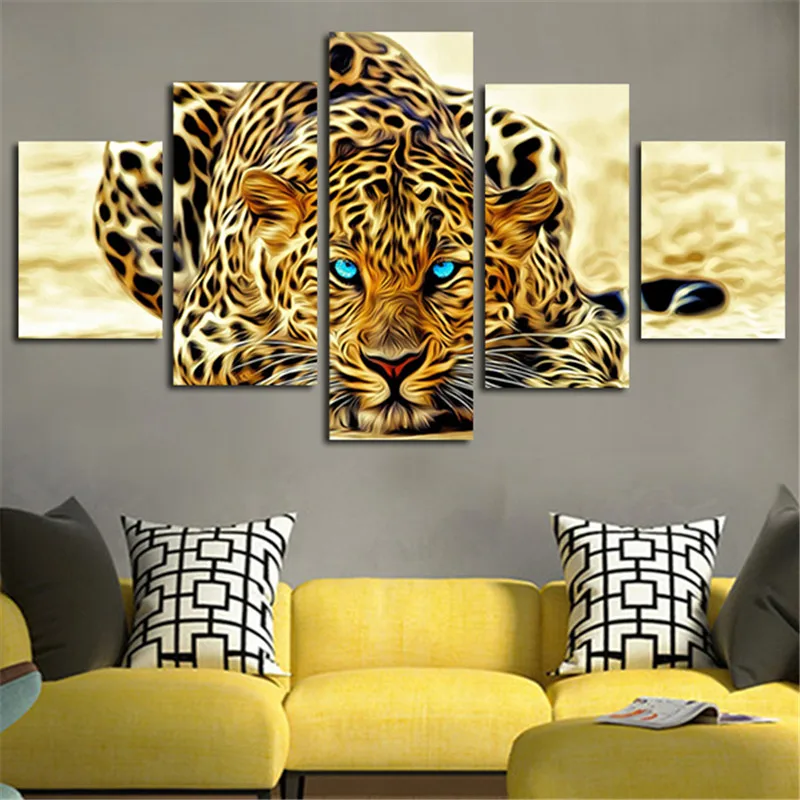 5 Самолет Аннотация Леопарды Современный Декор Дома Стены Искусства Холст