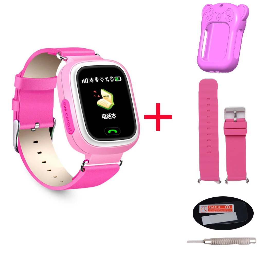 add pink strap case Q90 для присмотра за детьми, SOS анти-потерянный часы сим-карта Wi-Fi для Smartwatch Детские умные часы gps позиционная Сигнализация часы PK Q80 Q50 Q60 - Цвет: add pink strap case