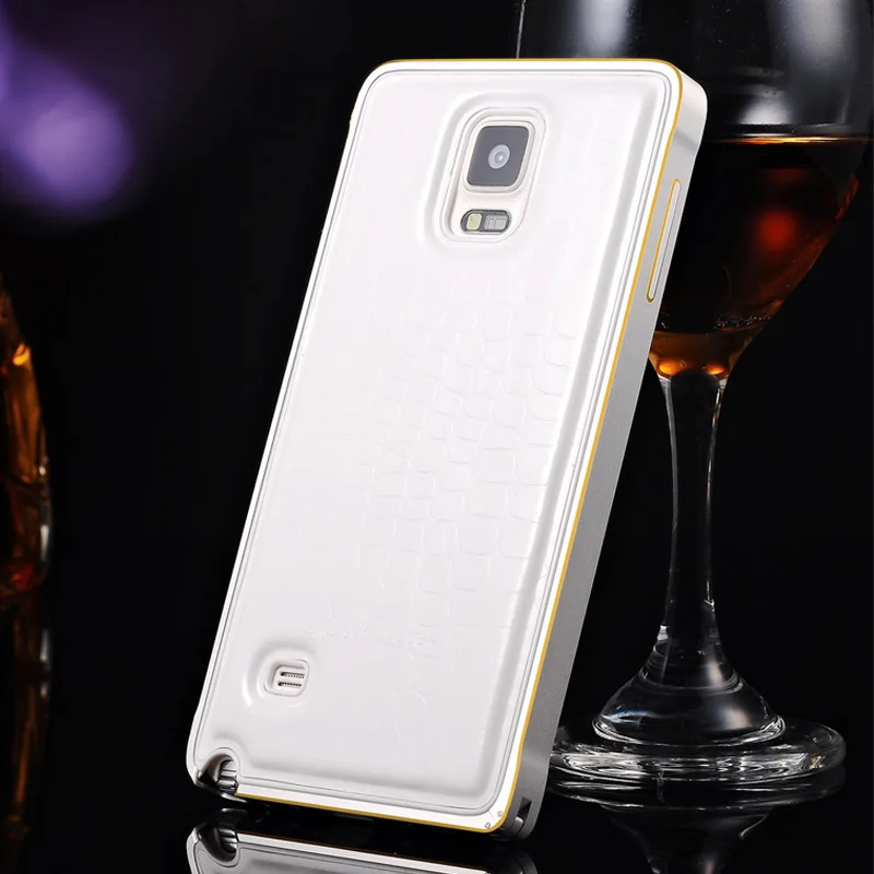 Luxury Genuine Leather Case For Samsung Galaxy Note 4 N9100 Aluminum Metal Frame + Crocodile Back Cover 2 in 1 Phone Bag |
