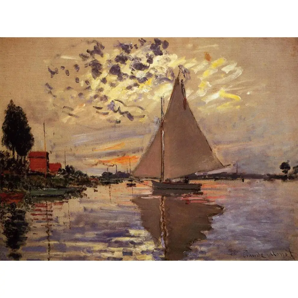 

Landscapes Art Sailboat at Le Petit Gennevilliers By Claude Monet Oil Canvas Painting High Quality Hand Painted for Wall Decor