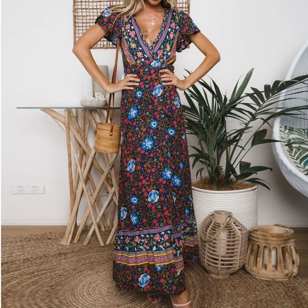 Сексуальное богемное Повседневное платье с высокой талией средней длины