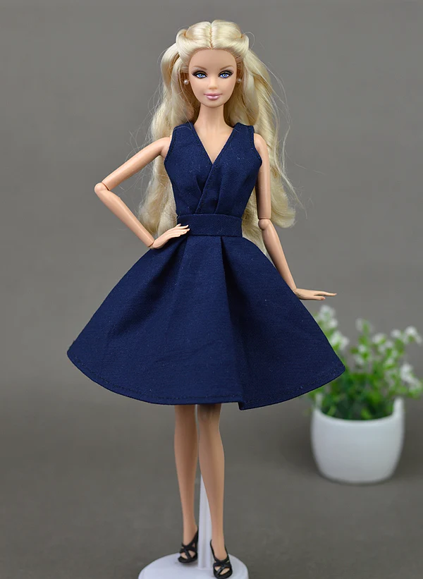 dark blue dress Платья для кукол классическое вечернее платье чисто одежда ручной работы для кукол Барби для 1/6 BJD кукла подарок кукла аксессуары - Цвет: dark blue dress