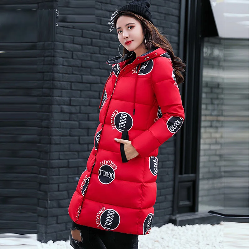 2017 Модные женские зимние куртки и пальто больших размеров с принтом длинные