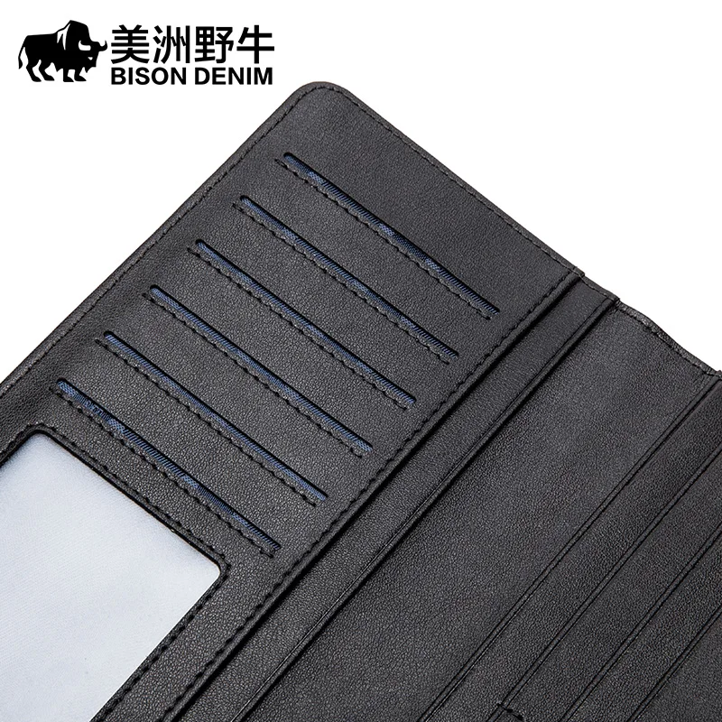 Мужской кошелек BISON DENIM роскошный брендовый из коровьей кожи мужской на молнии с