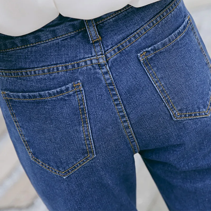 EXOTAO Basic Women Long Jeans With High Waist All Match Blue Wide Leg Pants Female Denim Pockets Tassel Plus Size |