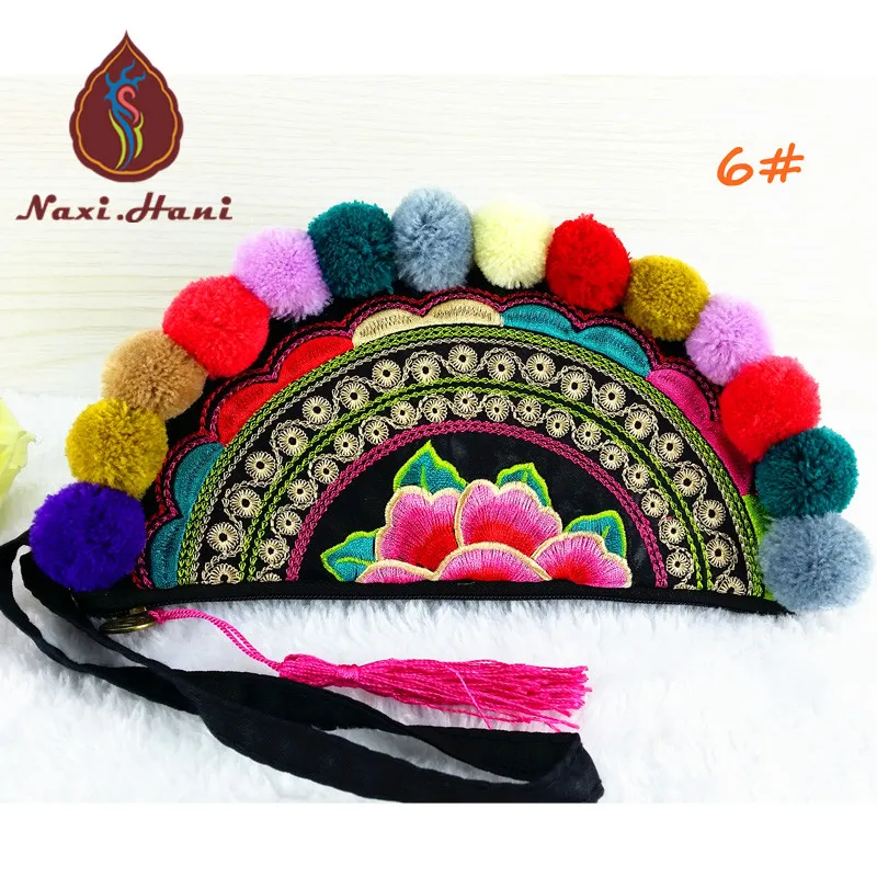 Новейшие сумки с этнической вышивкой винтажные клатчи ручной работы помпоном