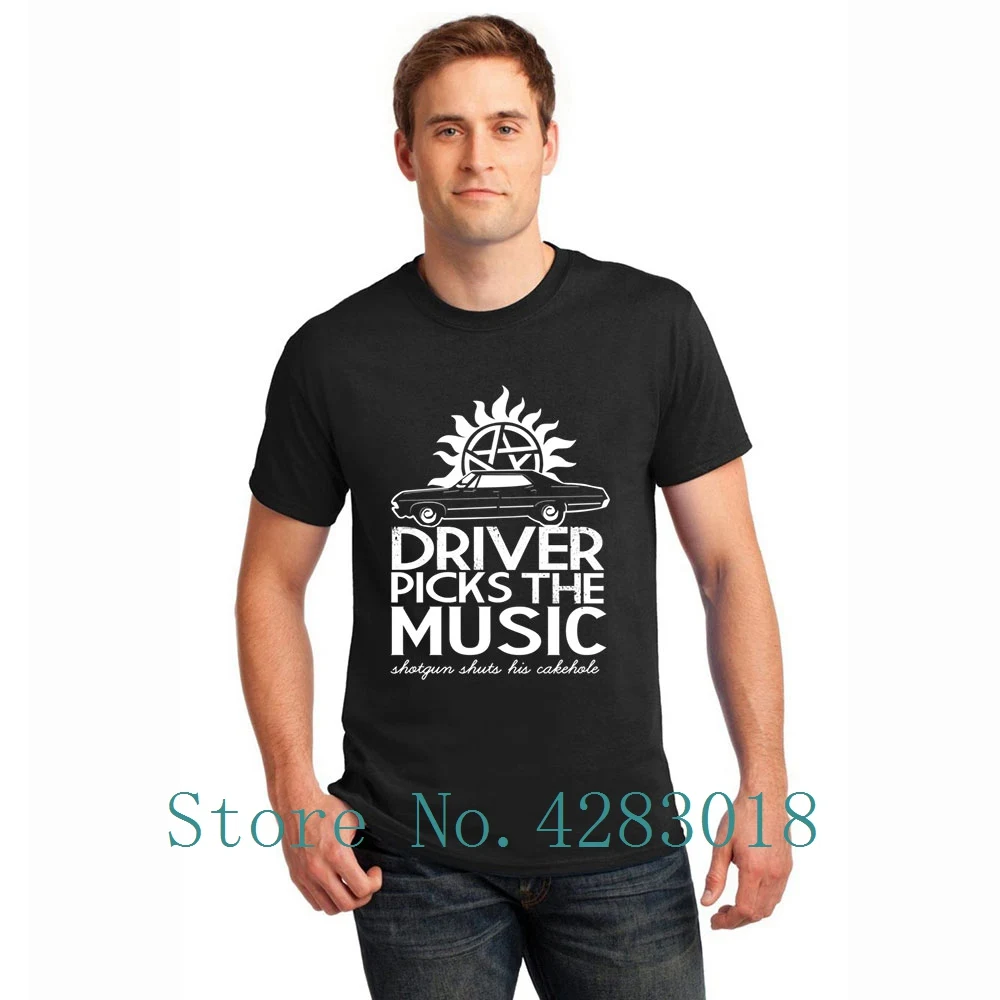 Мужская футболка с круглым вырезом Supernatural Driver Picks The Music Cool трикотажная летняя
