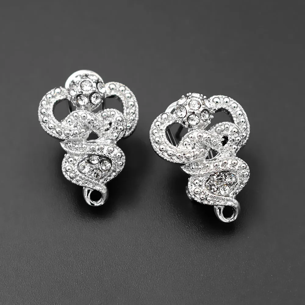 Clip Earring Post with Loop Connectors Paved CZ Hollow Dubai Ghana African Women Wedding Earrings Findings DIY Jewelry Making | Украшения и