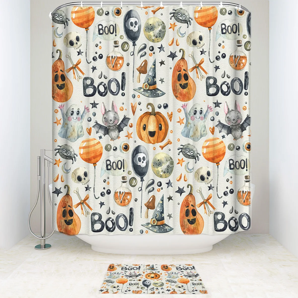 Забавные Хэллоуин Тыква Декор для дома душ Шторы и коврик комплект трюк или