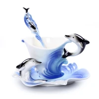 dolphin coffee mugs with saucer spoon sets procelain water tea cups creative drinkware