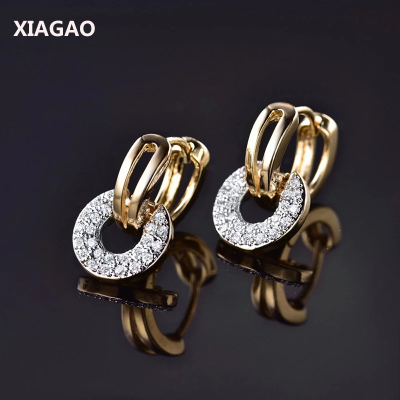 XIAGAO, круглая старинная монета, классический дизайн, розовое золото, на подушке, с большим CZ кристаллом, свадебные серьги-кольца для женщин, подарок