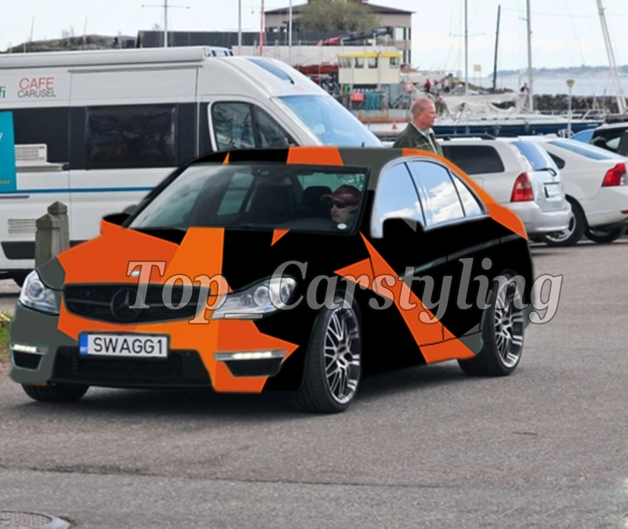 Камуфляжная виниловая черно-серая и оранжевая камуфляжная пленка без пузырьков