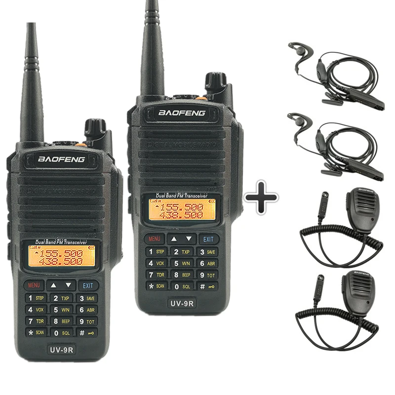 Add 2headset 2mic 2 шт. Baofeng UV-9R пыле иди и болтай Walkie Talkie “иди и IP67 Водонепроницаемый любительской радиостанции УФ 9R двухстороннее радио CB Ham UV9R дальность 50 км - Цвет: Add 2headset 2mic