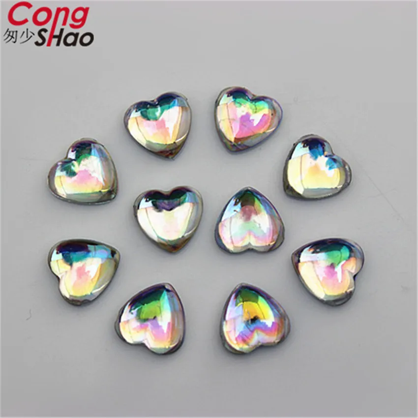 Cong Shao 200pcs 8mm/10mm AB Clear Heart Shape Acrylic Rhinestone Crystal Strass Flat back Beads Diy Bride Dress Clothes CS77 | Дом и сад