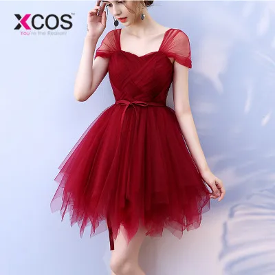 XCOS Sweet Memory Red Bridesmaid Dresses criss-cross Short Wedding Party Prom Dress SW0030 Good Quality Promotion Clean Stock